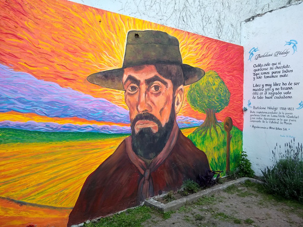 Mural de Bartolomé Hidalgo en la Biblioteca Popular 9 de Julio, Castelar Sur. 