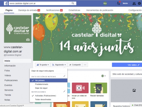Cómo ver las noticias de Castelar Digital primero en Facebook